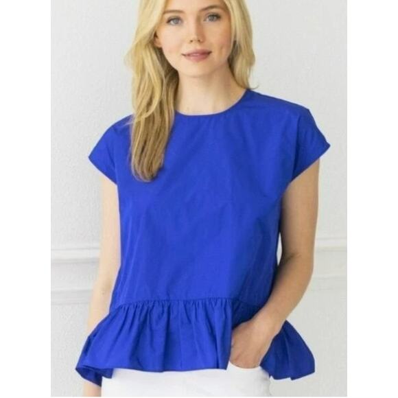 PSOPHIA Vasquez de Castro Taffeta Peplum Ruffle Hem Top Cap Sleeve Cobalt Blue S - Picture 4 of 11